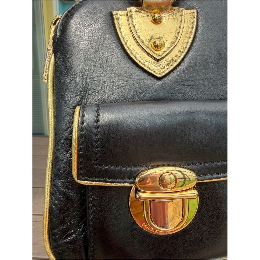 Marc Jacobs Rare Vintage Runway Black Lambskin Gold Metallic Satchel Bag - Picture 8 of 17